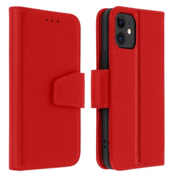 iPhone 11 fodral i rött läder AVIZAR - Korthållare och stativfunktion