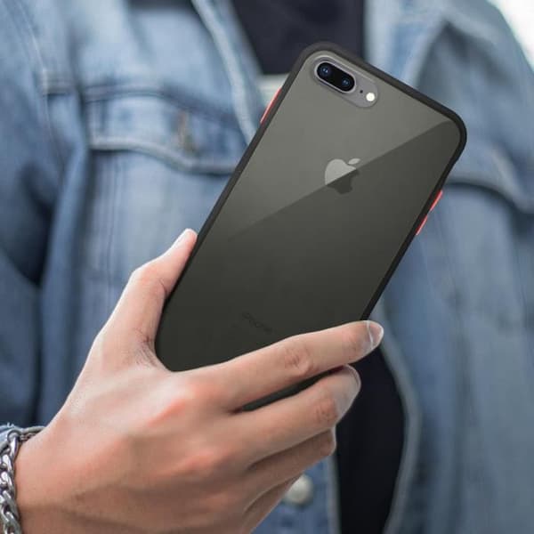 iPhone 7 Plus / 8 Plus Fodral Genomskinlig Baksida Matt Finish Styv Stötsäker Svart