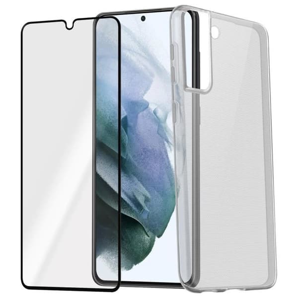 Samsung Galaxy S21 Plus mjukt fodral och härdat glasfilm 9H Hårdhet Svart