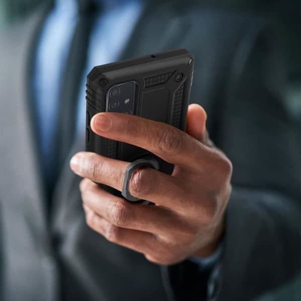 Samsung Galaxy A71 Fodral Stötsäker bi-material Ring Support Video Svart Svart