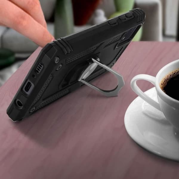 Samsung Galaxy A71 Fodral Stötsäker bi-material Ring Support Video Svart Svart