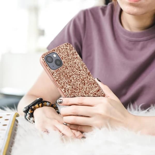 Fodral iPhone 13 Mini Design Stela paljetter Relief Finish Rose guld