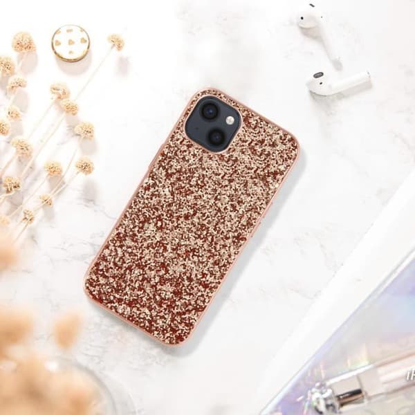Fodral iPhone 13 Mini Design Stela paljetter Relief Finish Rose guld