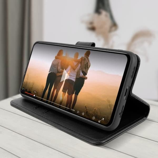 Etui - Xiaomi - Redmi Note 9T 5G - Skydd - Kortfack - Videostöd - Svart