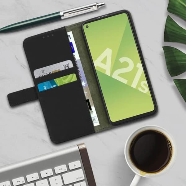 Hölster för Samsung Galaxy A21s - AVIZAR - Folioväska - Silikongel - Svart - Videostöd Funktion