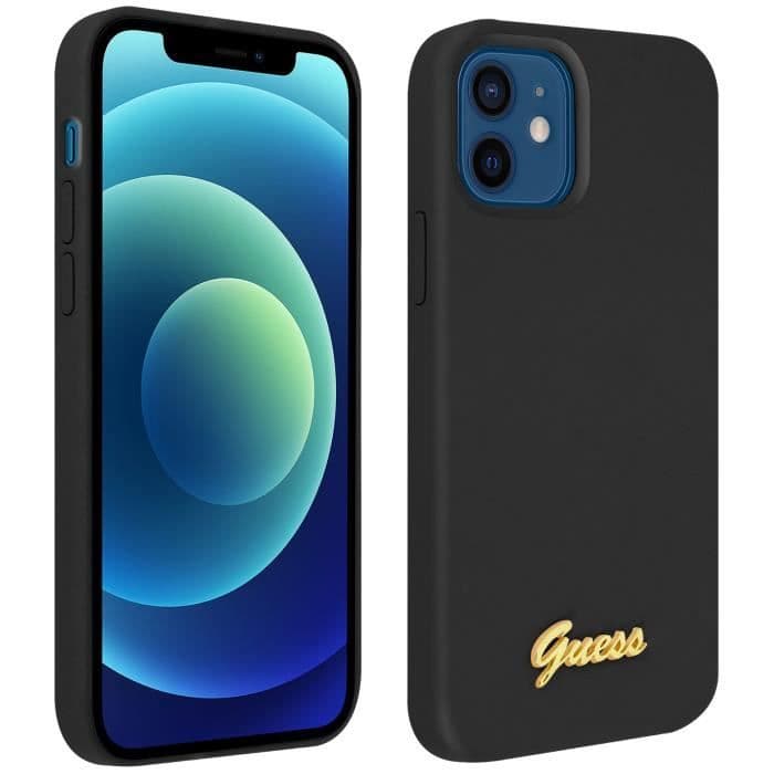 iPhone 12 Mini Silikon Gel Fodral Soft Touch Guess Silicone Script Svart Svart