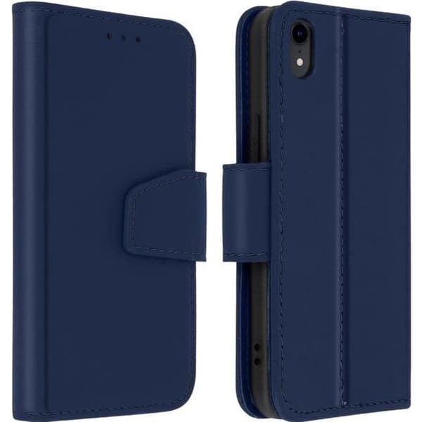 iPhone XR-fodral - AVIZAR - Premium kohudsläder - Midnattsblå - Stativfunktion - Korthållare