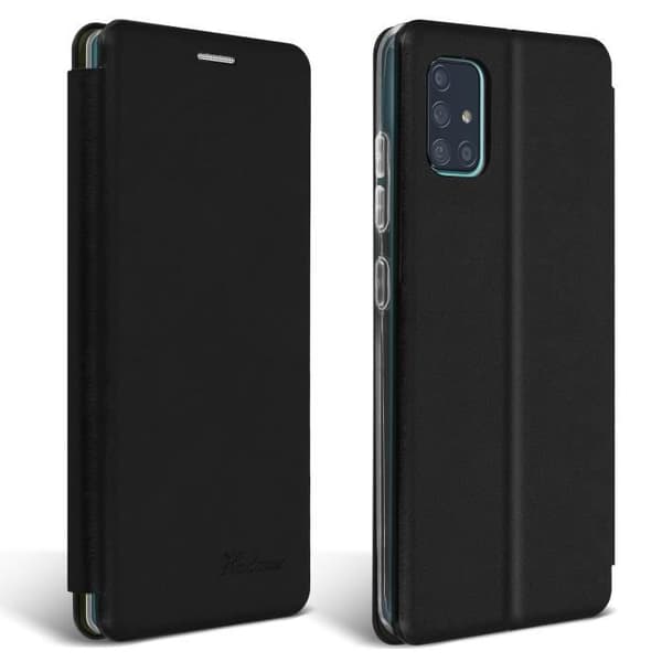 Etui - AVIZAR - Galaxy A71 - Ekologiskt texturerat läder - Kortfack - Ställ svart