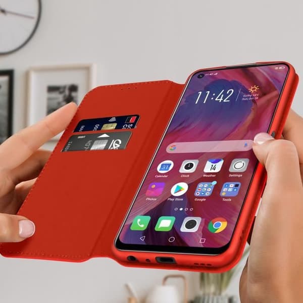 Housse AVIZAR för Oppo A54 5G och A74 5G - Röd - Videostöd funktion - Hel skydd