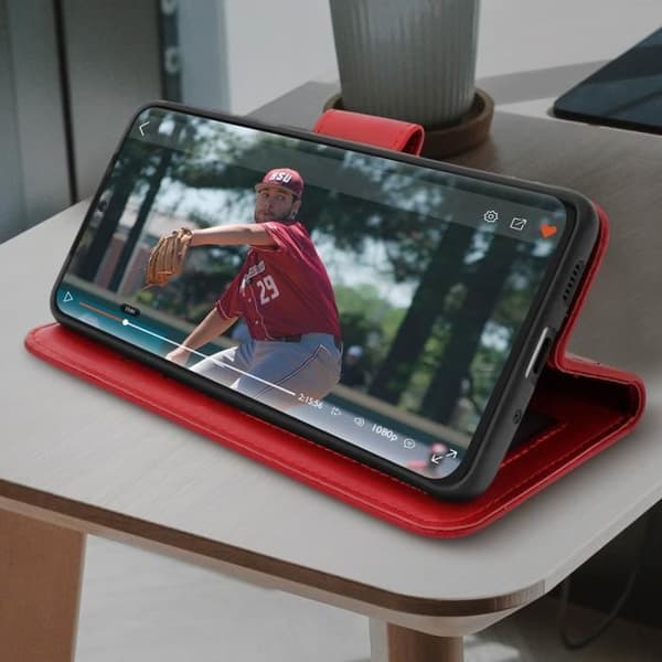 Samsung Galaxy S20 Plus Läderkorthållare Premium Stativ Funktion Röd Röd