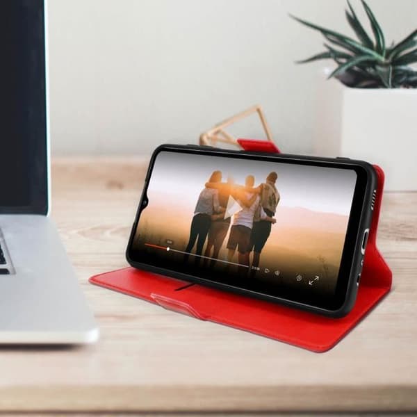 Hus - AVIZAR - Samsung Galaxy A12 - Ekoskinn röd - Kortfickor - Videostöd