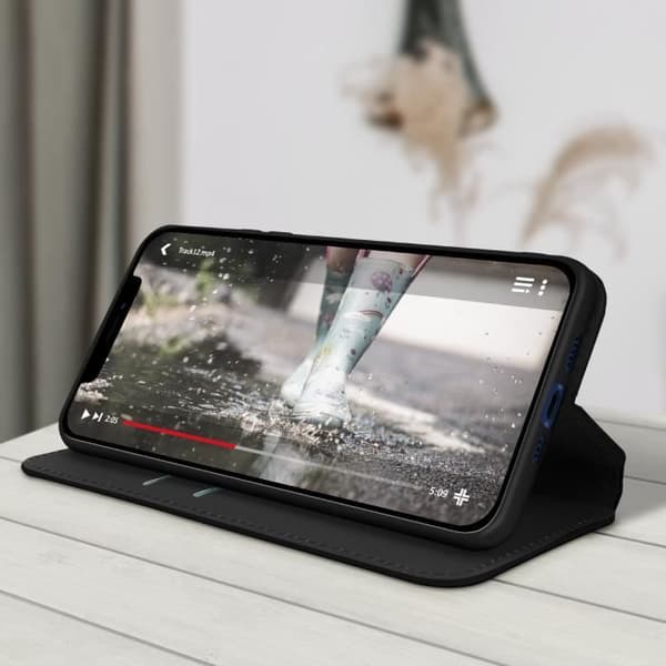 Foliofodral - AVIZAR - iPhone 12 Mini - Svart - Videostöd - Fack för kort