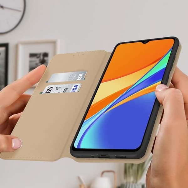 Hus - AVIZAR - Xiaomi Redmi 9C - Ekologisk läder - Stöd funktion - Guldgul