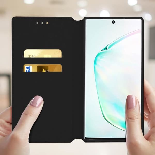 Smartphonefodral - AVIZAR - Galaxy M51 - Folioväska med Plånbok - Ekoleder Svart - Stödfunktion
