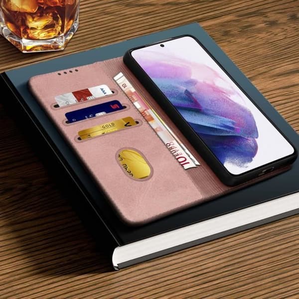 Hölster Galaxy S21 Plus - AVIZAR - Plånboks Stöd för video Business - Rosé champagne - Mjuk - Vuxen