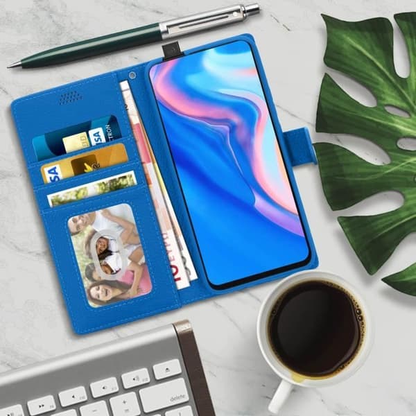 Housse - AVIZAR - Huawei P Smart Z - Ekologiskt läder - Videostöd - Kortfack blå