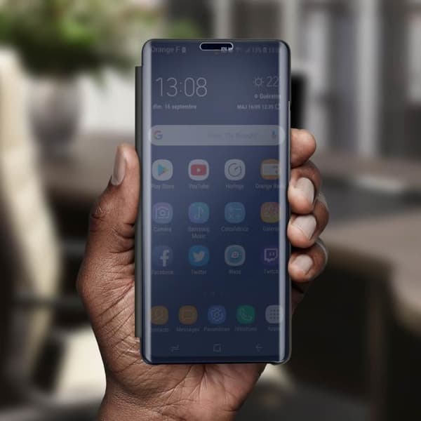 Hus för Samsung Galaxy S10 Lite - AVIZAR - genomskinlig spegelfront - svart - semi-styv - videostöd