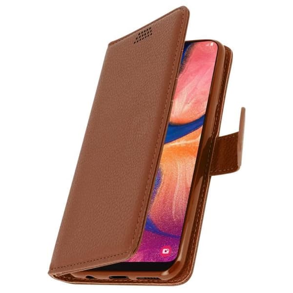 Fodral för Samsung Galaxy A20e - AVIZAR - Ekologisk läderfickas fodral - Videostativ - Brun - Mjuk
