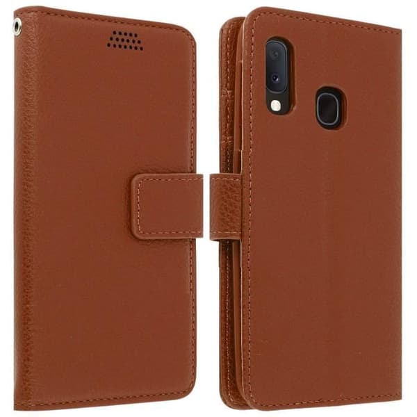 Fodral för Samsung Galaxy A20e - AVIZAR - Ekologisk läderfickas fodral - Videostativ - Brun - Mjuk