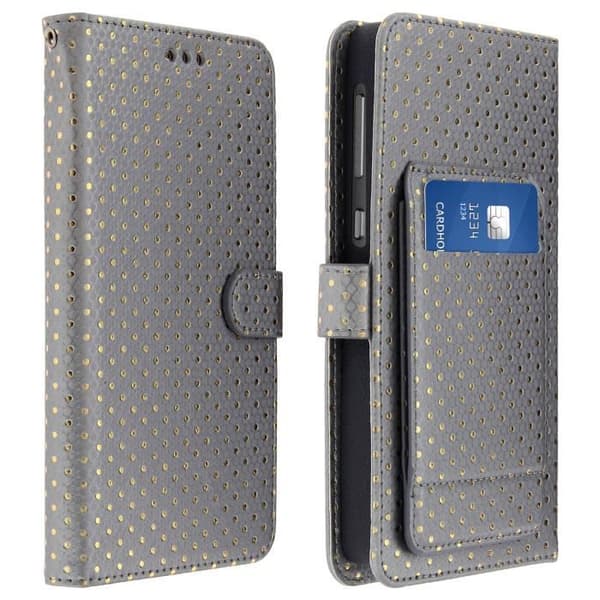 Universellt Smartphone-fodral - AVIZAR - Silver - Ekologiskt läder - Mjuk skal - Inbyggd spegel