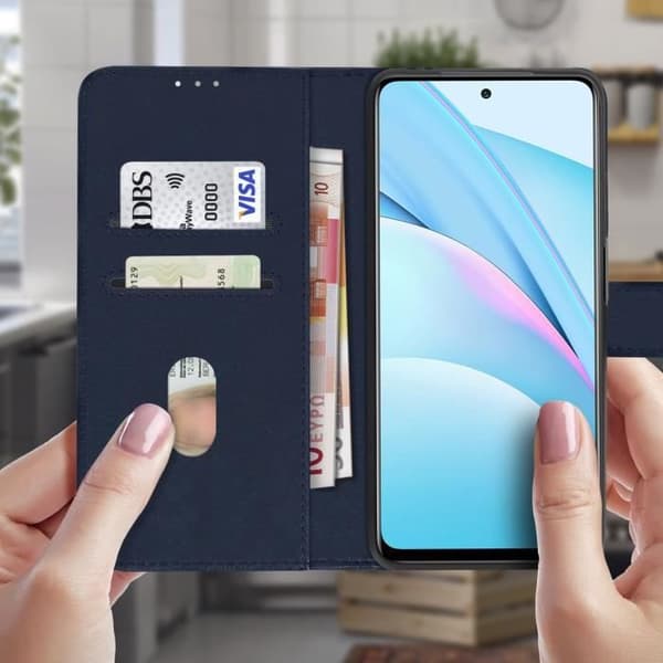 Skyddsfodral - AVIZAR - Xiaomi Mi 10T Lite - Blå - Kortfack - Videostativ