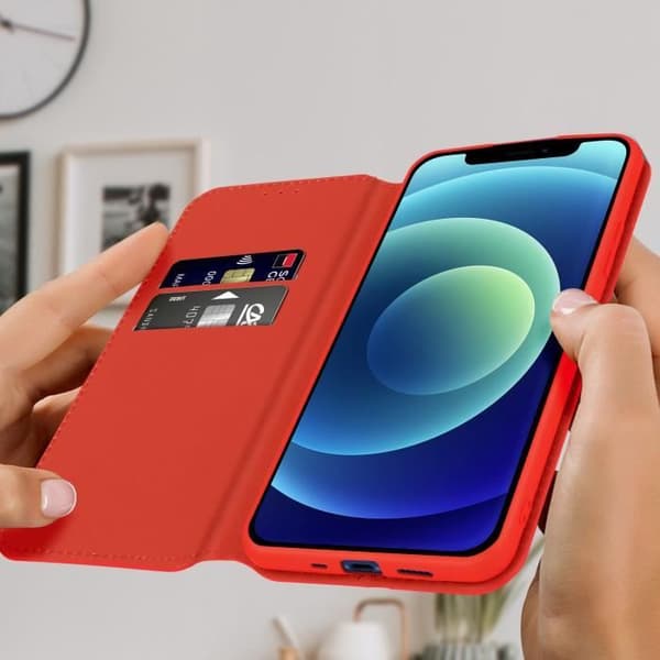 Housse Folio - AVIZAR - iPhone 12/12 Pro - Röd - Videostöd - Fack för kort