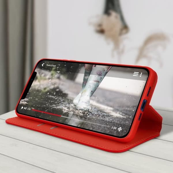 Housse Folio - AVIZAR - iPhone 12/12 Pro - Röd - Videostöd - Fack för kort