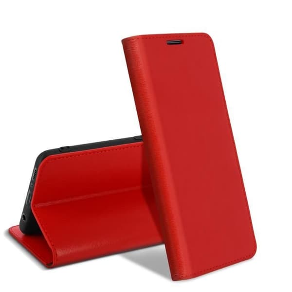 Fodral till Samsung Galaxy A41 - AVIZAR - Folio av äkta läder - Röd - Korthållare och videostöd