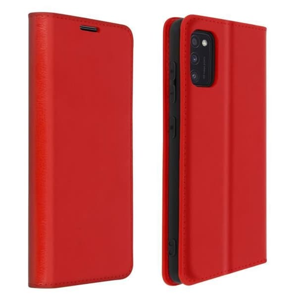 Fodral till Samsung Galaxy A41 - AVIZAR - Folio av äkta läder - Röd - Korthållare och videostöd