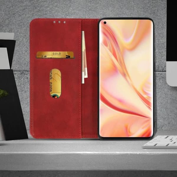 Oppo Find X2 Pro-fodral - AVIZAR - Äkta läder - Kortfack - Videostöd - Röd
