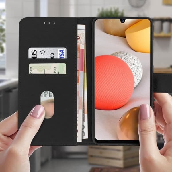 Étui för Samsung Galaxy A42 5G Heltäckande Kortfickefunktion Stöd svart - AVIZAR - Flexibel - Magnetisk