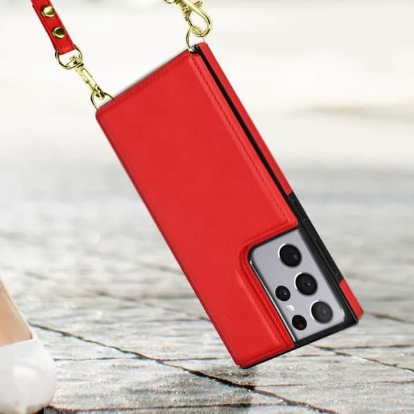 AVIZAR Skyddsfodral till Samsung Galaxy S21 Ultra - Röd - Multifunktion med snodd