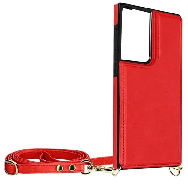 AVIZAR Skyddsfodral till Samsung Galaxy S21 Ultra - Röd - Multifunktion med snodd