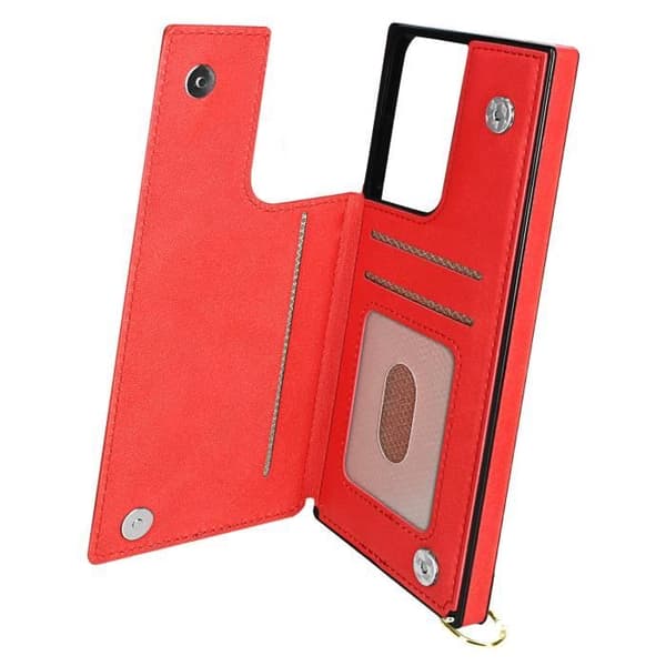 AVIZAR Skyddsfodral till Samsung Galaxy S21 Ultra - Röd - Multifunktion med snodd