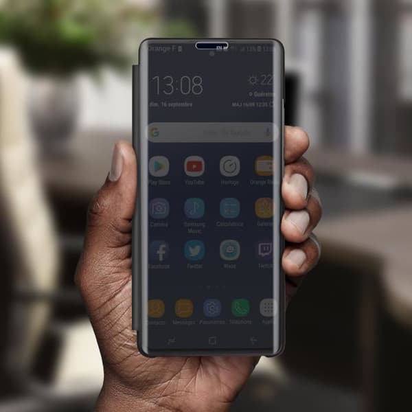 Fodral till Samsung Galaxy S20 FE Translucent Flip Design Mirror Video Support Svart