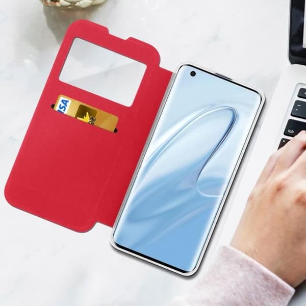 Housse AVIZAR för Xiaomi Mi 10 / 10 Pro - Visningsfönster - Kortfack - Rosa