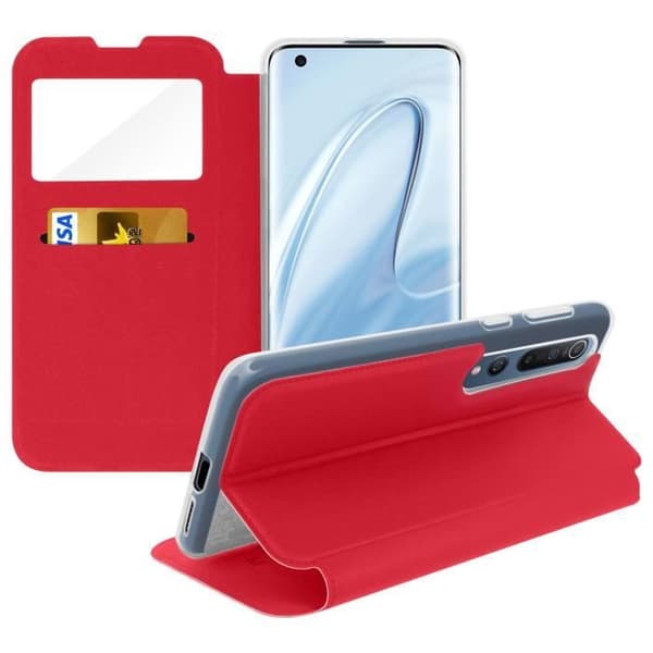Housse AVIZAR för Xiaomi Mi 10 / 10 Pro - Visningsfönster - Kortfack - Rosa