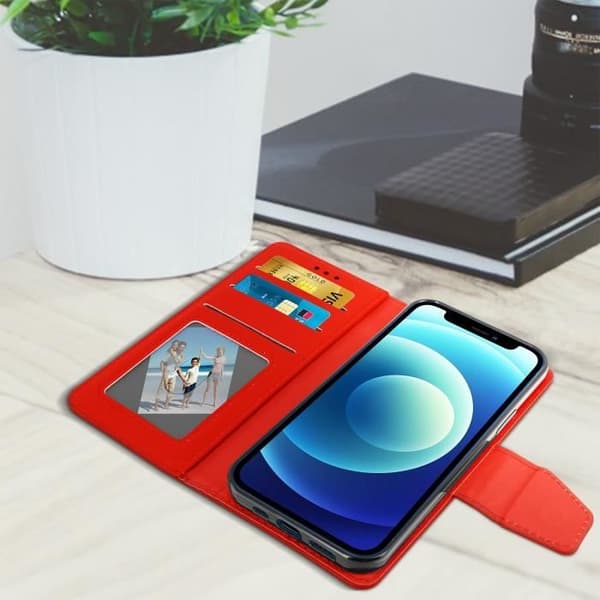 iPhone 12 Mini-fodral - AVIZAR - Röd Folio Plånboksfodral - Ekologiskt läder - Stödfunktion - Mjuk skal
