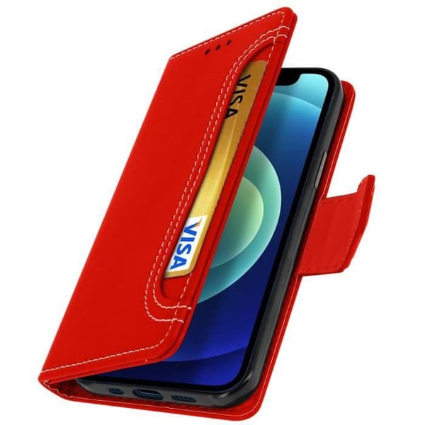 iPhone 12 Mini-fodral - AVIZAR - Röd Folio Plånboksfodral - Ekologiskt läder - Stödfunktion - Mjuk skal