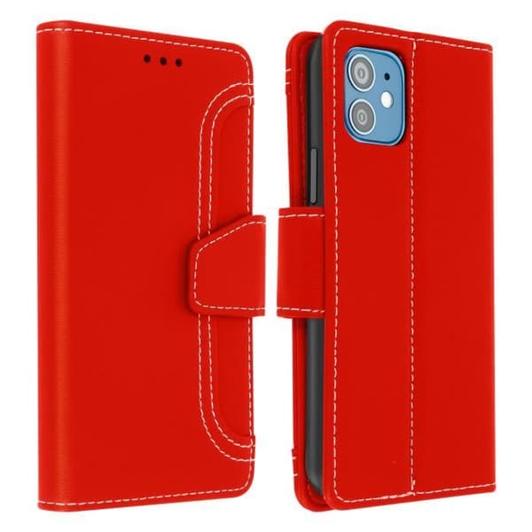 iPhone 12 Mini-fodral - AVIZAR - Röd Folio Plånboksfodral - Ekologiskt läder - Stödfunktion - Mjuk skal