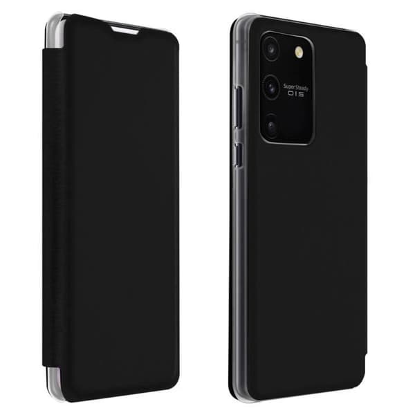 Étui Galaxy S10 Lite - AVIZAR - Ekologiskt läder med textur - Stötskydd - Rep säker - Kortfack Svart