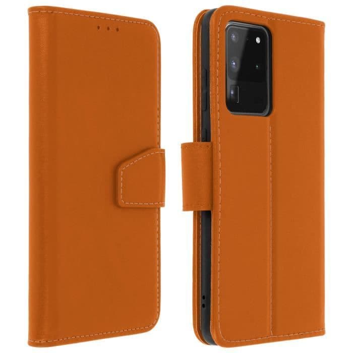 Samsung Galaxy S20 Ultra Läderkorthållare Premium Stativ Funktion Brun Brun