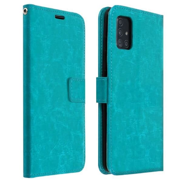 Hus för Samsung Galaxy A51 - AVIZAR - Vintage blå - Mjuk - Magnetisk - Videostativ