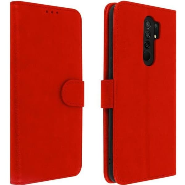 Foliofodral - AVIZAR - Xiaomi Redmi 9 - Röd - Halvstyv - Magnetisk