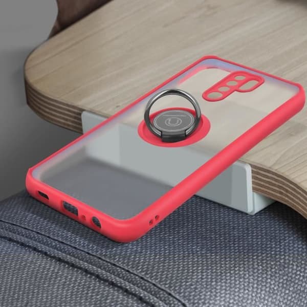 Xiaomi Redmi 9 Bi-material Fodral Metallring Stödfunktion Röd Röd