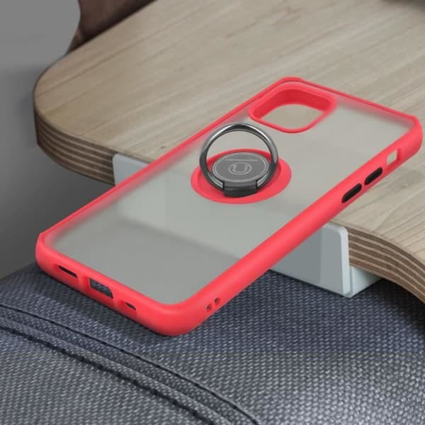 iPhone 12 / 12 Pro-fodral - Bi-material - Röd - Metallring - Videostöd - Stötsäker