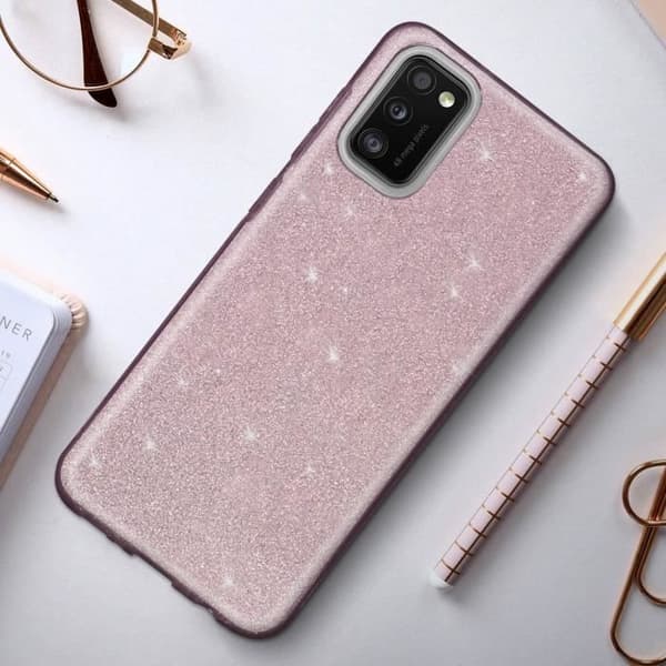 Skyddshölje - AVIZAR - Samsung Galaxy A41 - Halvhård silikon - Glitter - Genomskinlig rosé