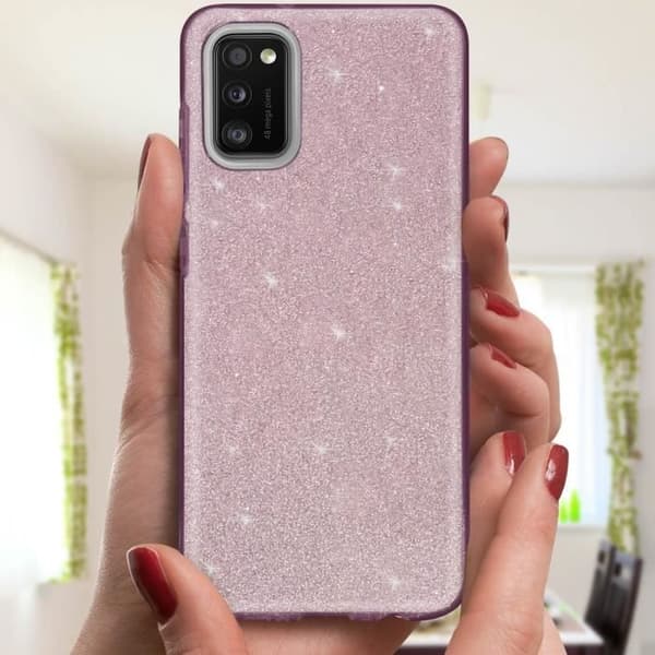 Skyddshölje - AVIZAR - Samsung Galaxy A41 - Halvhård silikon - Glitter - Genomskinlig rosé