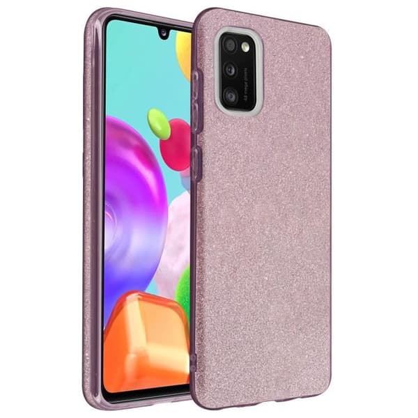 Skyddshölje - AVIZAR - Samsung Galaxy A41 - Halvhård silikon - Glitter - Genomskinlig rosé