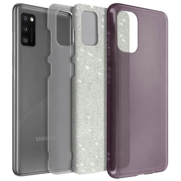 Skyddshölje - AVIZAR - Samsung Galaxy A41 - Halvhård silikon - Glitter - Genomskinlig rosé